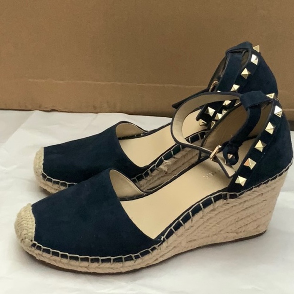 Navy Studded Marc Fisher Espadrille Wedges - Picture 2 of 4